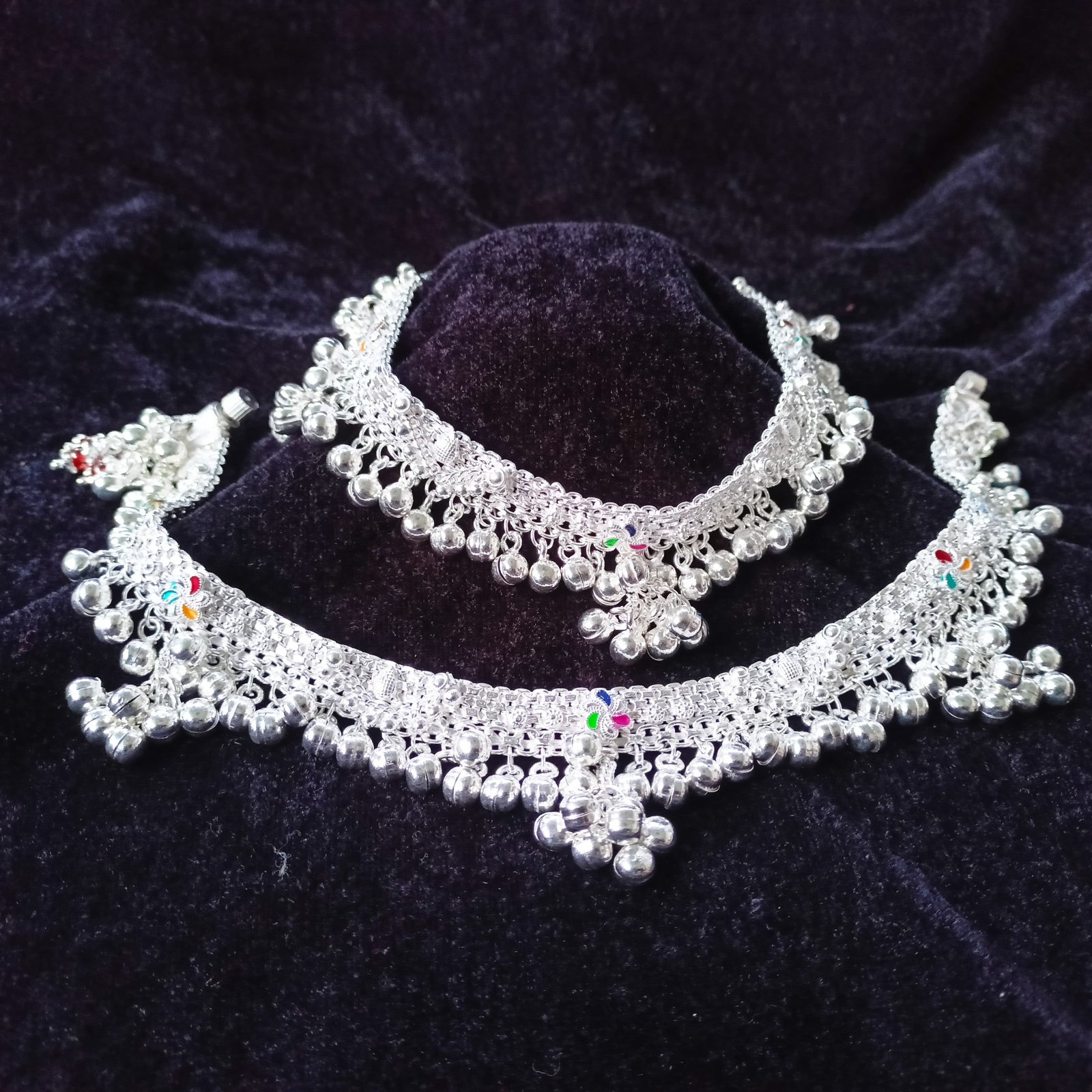 Colourfull silver bride anklet